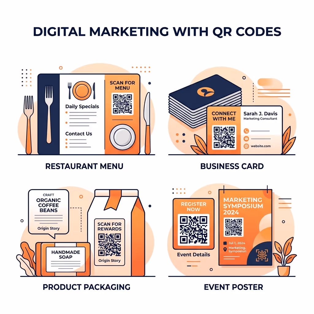 QR codes used in various marketing materials